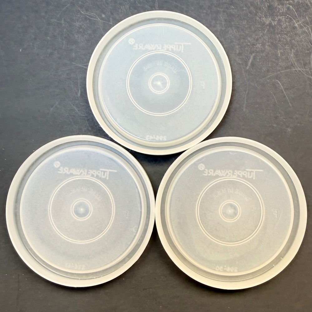 Tupperware Replacement Lids 296-50 Sheer White Round Seal 3 Inch Set of 3 USA - Picture 2 of 5